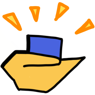 a stylised yellow hand holding a blue square with gold emphasis lines around it