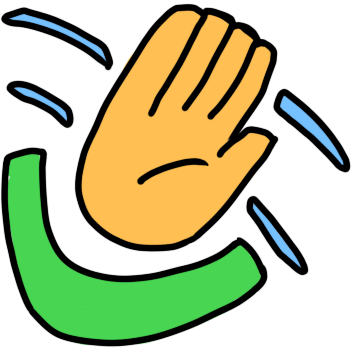a waving emoji yellow hand with a green upwards curve below it.