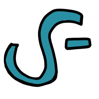 a blue glyph with a curving line and horizontal bar