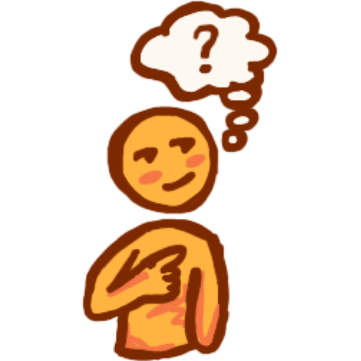 yellow person pointing to themselves with a thought bubble with a question mark in it.