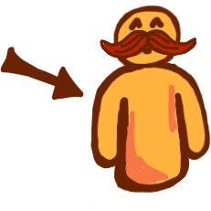 arrow pointing at yellow figure with big mustache