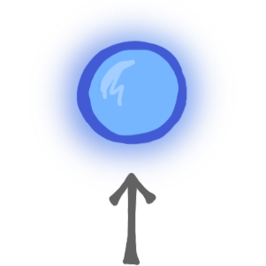 glowing blue ball with arrow pointing up at it