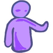 purple figure with palm out