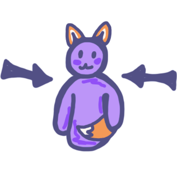 a purple figure with fox ears and tail, arrows point to it from both sides