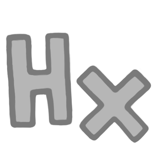 the letters 'hx' in a hand-drawn bold font in light yellow and outlined in a darker grey.