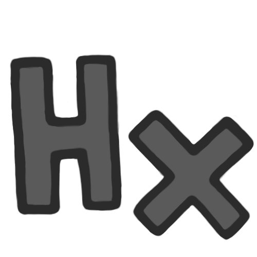 the letters 'hx' in a hand-drawn bold font in grey and outlined in a darker grey.