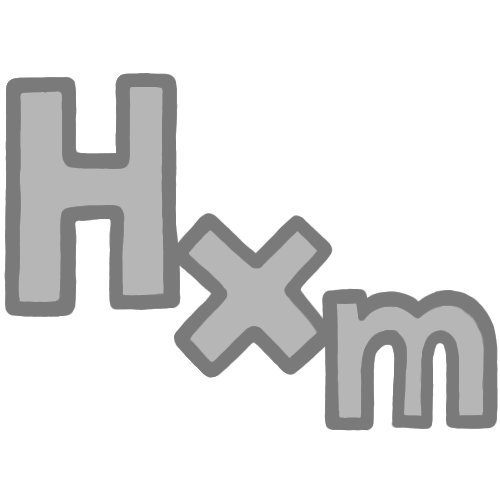 the letters 'hxm' in a hand-drawn bold font in light grey, outlined in a medium grey