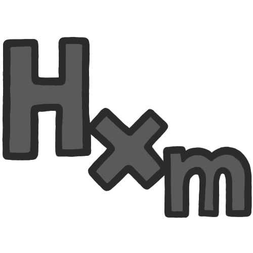 the letters 'hxm' in a hand-drawn bold font in a medium grey with a dark grey outline