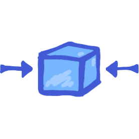 a blue cube with two arrows on either side pointing at it