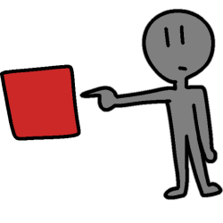 A grey person pointing at a red square to the left.