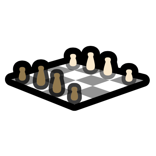 a simplified depiction of a chessboard, set for a game