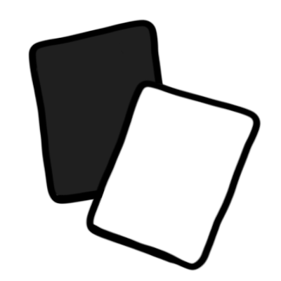 a representation of the logo of the game Cards Against Humanity. It has a white card in front of a black card.