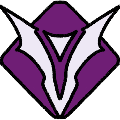 The logo of the EA Bioware game Dragon Age: The Veilguard, a purple diamond with a stylised white 'v' in it. it's drawn with thick, textured black outlines