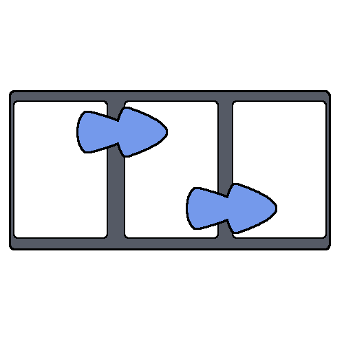 Three small rectangles inside a larger rectangle, with blue arrows pointing from left to right.