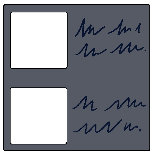 Two squares with scribbles that look like text next to them inside a gray square. 