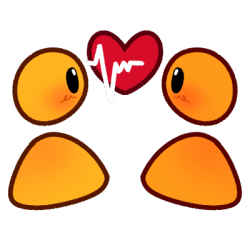 Two emoji yellow people with a white heartbeat on a red heart between them.