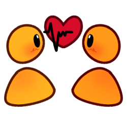 Two emoji yellow people with a black heartbeat on a red heart between them.