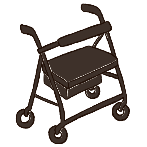 a drawing of a black rollator with white highlights.