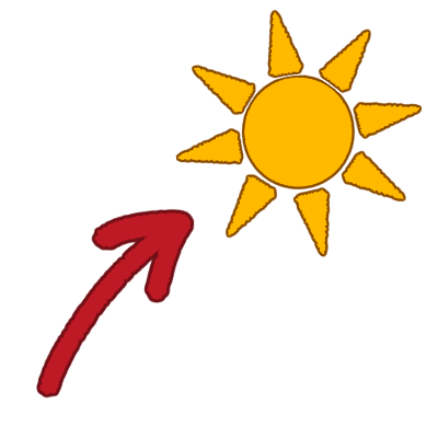 a sun with a red arrow pointing to it.