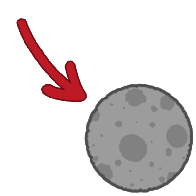 a moon with a red arrow pointing to it.