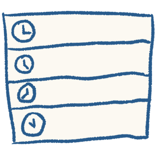 a simple schedule with four different slots, each having a clock that shows a different time