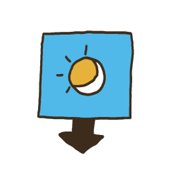 A blue box with a yellow sun and moon inside and an arrow outside pointing down.
