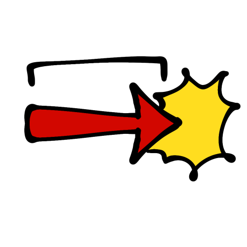 A red arrow going left to right. At the point is a yellow starburst shape. A bracket is above the arrow going along its length.