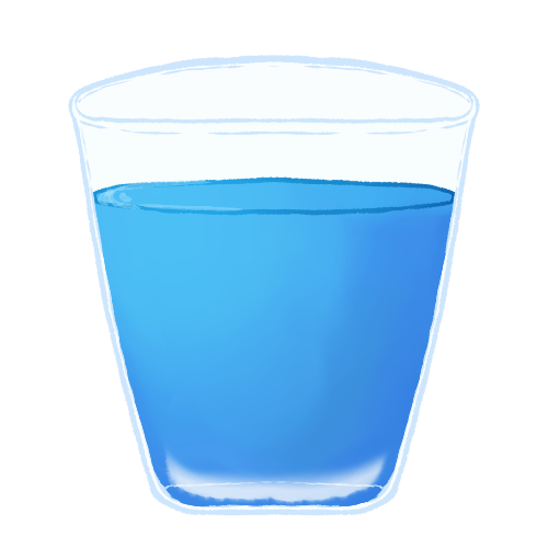 a clear cup of uncarbonated blue liquid, which looks smooth and calm