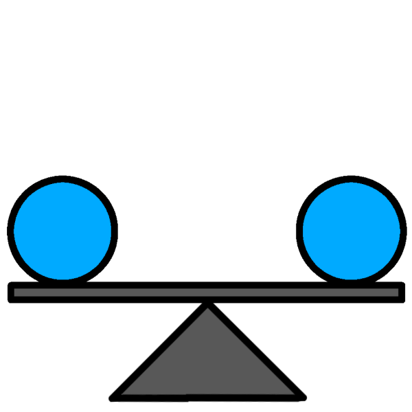 two identical blue circles balanced evenly on a scale.
