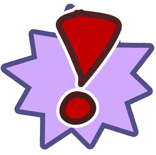 A purple exclamation bubble with a red exclamation mark in front of it 