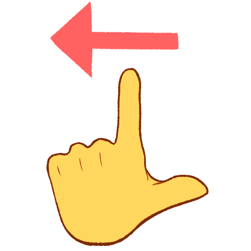 a  left hand making an L shape with an arrow pointing left