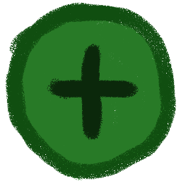 circle with a crayon-style texture. it's green with a plus sign.