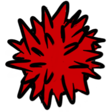 a red sphere with lots of spikes on it.