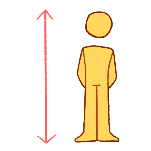 a tall, plain, emoji yellow person standing with a long vertical pink line next to them that has arrows on both ends