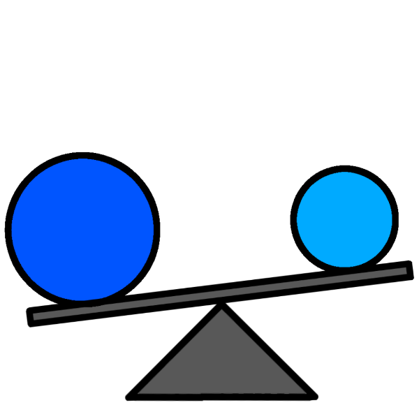 a big blue circle and small blue circle balanced unevenly on a scale.
