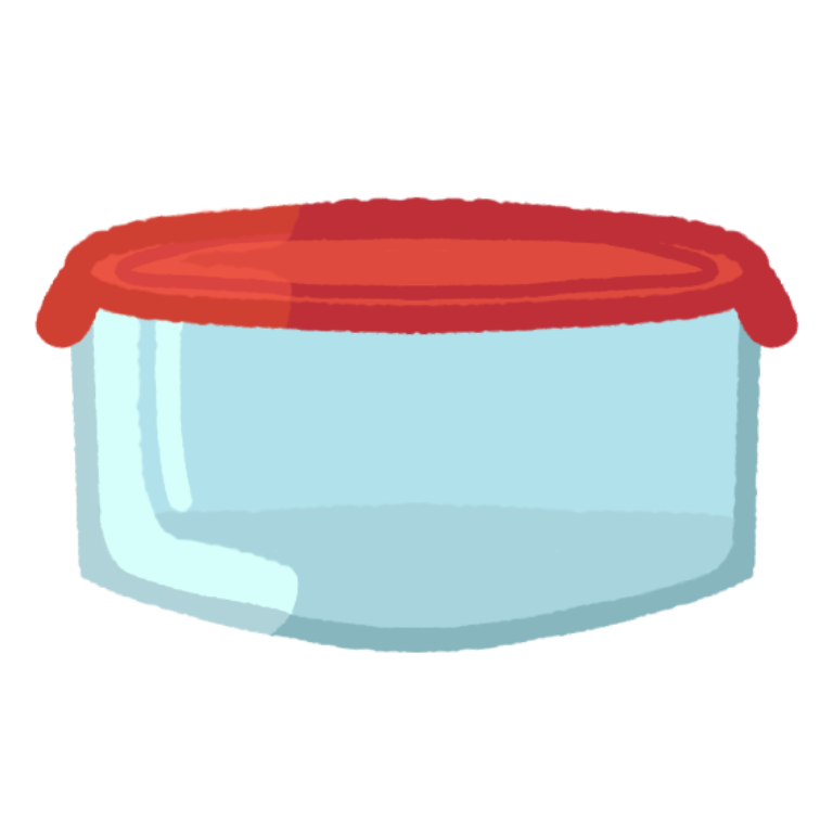 A circular tupperware box with a red lid on top